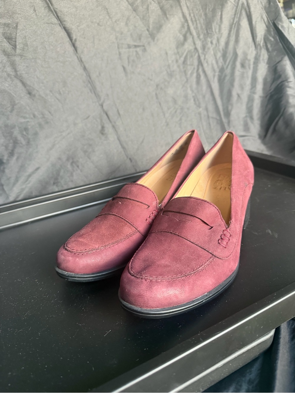 Naturalizer Wine Suede Block Heel Loafers